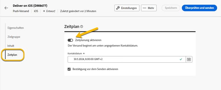 Planen des Versands von Push-Benachrichtigungen