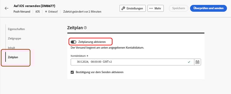 Planen des Versands von Push-Benachrichtigungen