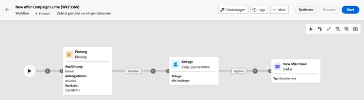 Planen eines Versands in einem Kampagnen-Workflow