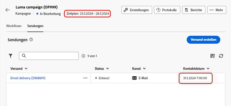 Eigenständiger Versand in einer Kampagne