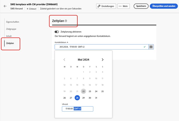 Planen des SMS-Versands
