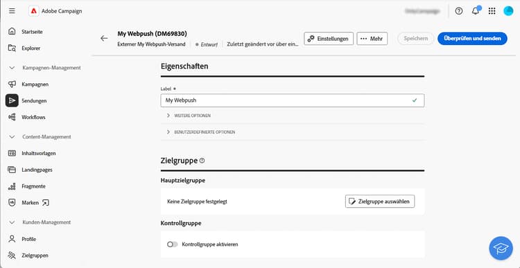 Screenshot zur Konfiguration der Eigenschaften für einen benutzerdefinierten Versand