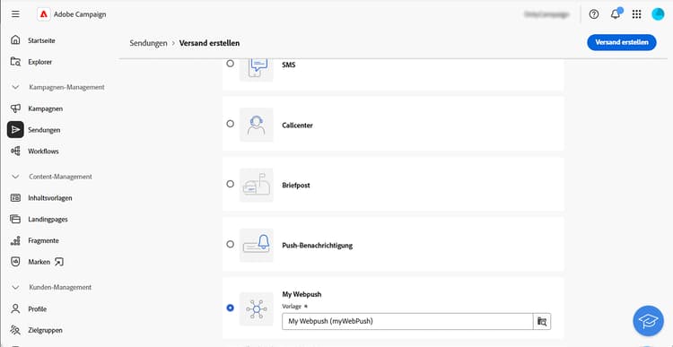 Screenshot zur Erstellung eines benutzerdefinierten Versands