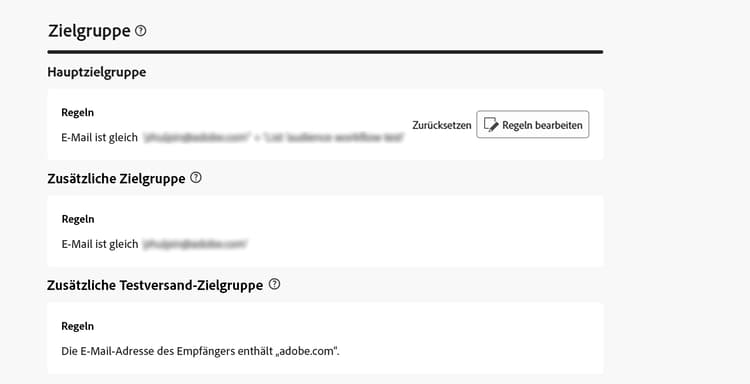 Warnmeldung über zusätzliche Zielgruppenkonfigurationen