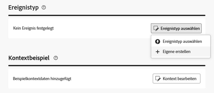 Screenshot zur Konfiguration des Ereignistyps für Transaktionsnachrichten