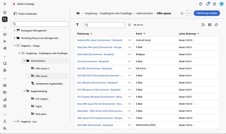 Screenshot der Platzierungsliste.