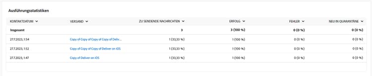 Im Bericht angezeigte Ausführungsstatistiken