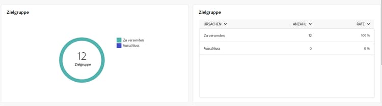 Zielgruppen-Metriken, die Daten zu Empfängerinnen und Empfängern sowie Ausschlüssen für Push-Benachrichtigungen anzeigen.