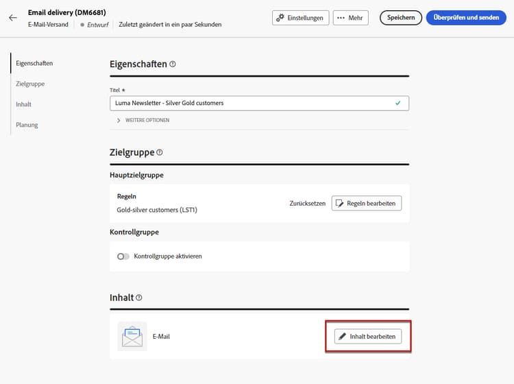 Screenshot mit der Schaltfläche „Inhalt bearbeiten“