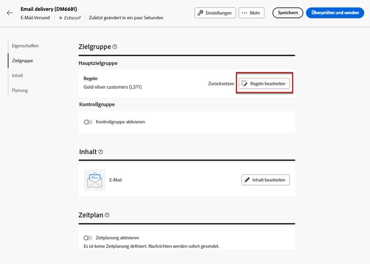 Screenshot mit dem Prozess der Zielgruppenverfeinerung