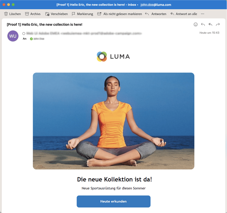Screenshot mit der Versandbestätigung des Testversands