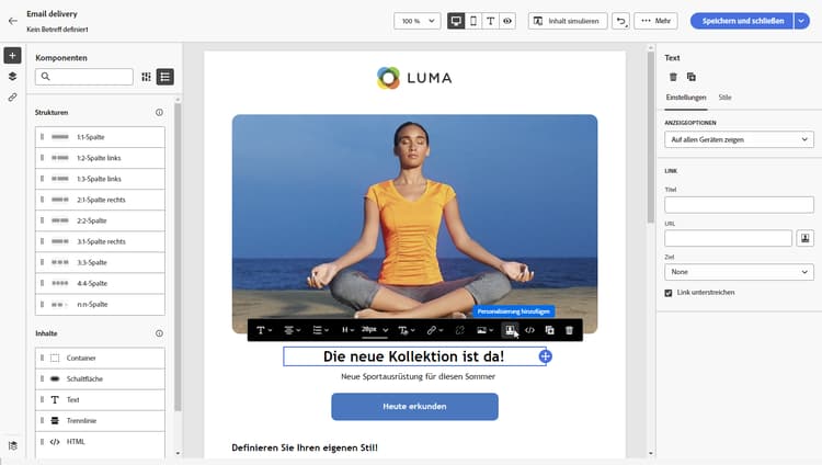 Screenshot mit dem Prozess der Personalisierung