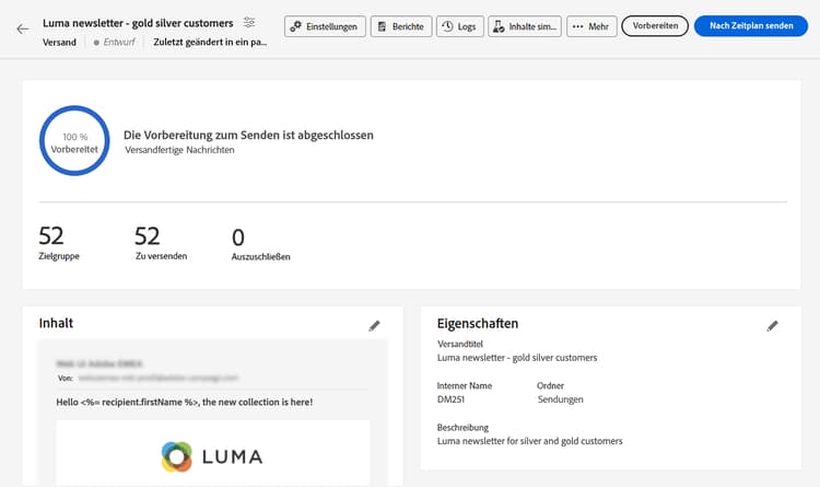 Screenshot mit der Schaltfläche „Vorbereiten“