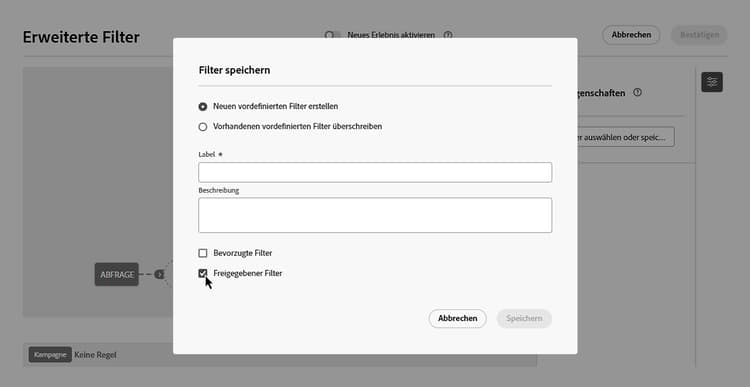 Option „Freigegebener Filter“