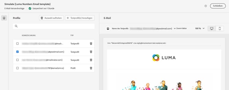 Vorschau des simulierten Inhalts
