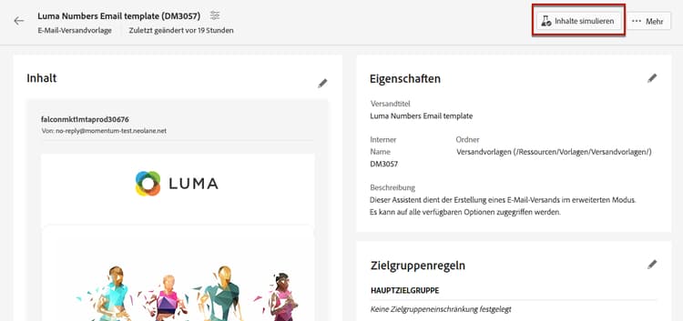 Schaltfläche „Inhalte simulieren“