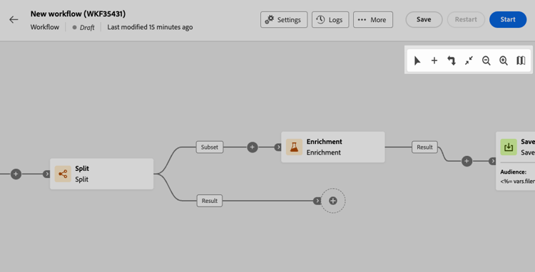 Symbolleistenoptionen für die Workflow-Arbeitsfläche