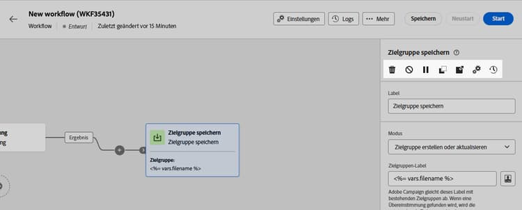 Aktionsschaltflächen für Aktivitäten
