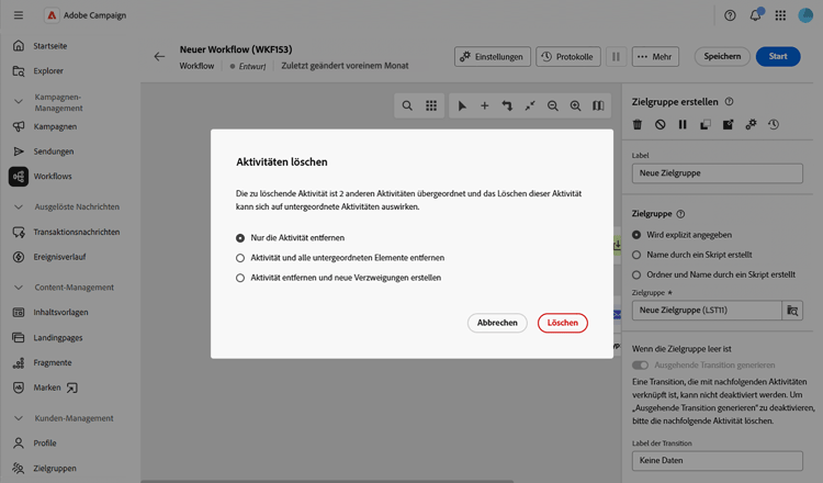 Löschen mehrerer Aktivitäten