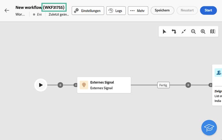 Der Screenshot zeigt den internen Namen des Workflows neben seinem Label.