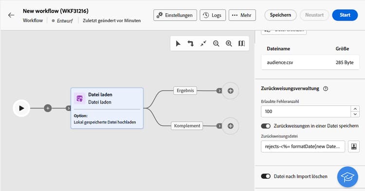 Screenshot zur Konfiguration weiterer Optionen