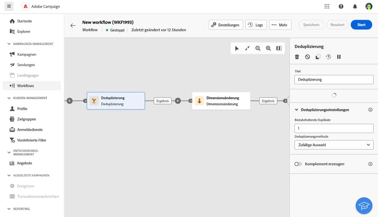 Konfigurationsprozess für die Workflow-Deduplizierung