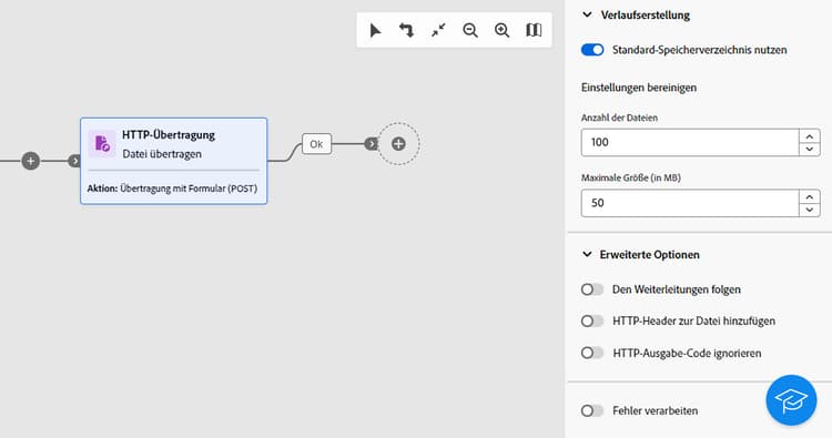 Screenshot mit Verlaufsparametern für Workflow-Dateiübertragungen