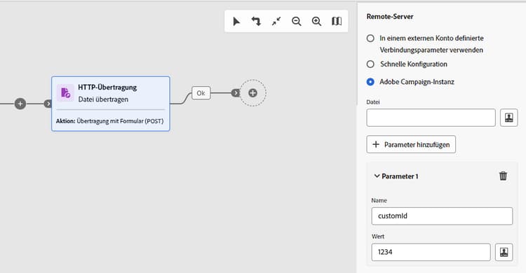 Screenshot mit Server-Konfigurationsoptionen für Workflow-Dateiübertragungen