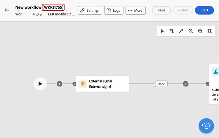 Der Screenshot zeigt den internen Namen des Workflows neben seinem Label.