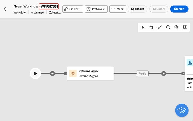 Der Screenshot zeigt den internen Namen des Workflows neben seinem Label.