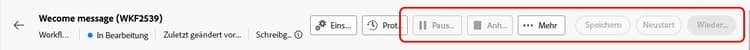 Campaign-Workflow-Oberfläche im schreibgeschützten Modus mit deaktivierten Überwachungsoptionen