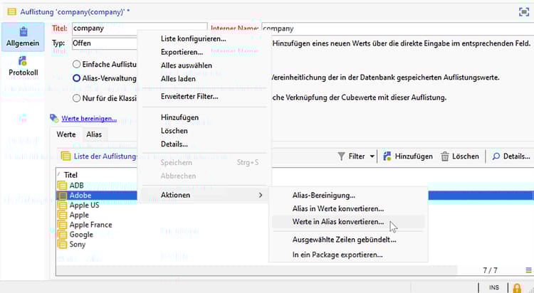 Konvertieren eines Wertes in einen Alias