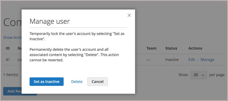 Benutzer über die Seite „Firmenbenutzer verwalten“