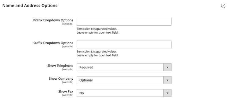 Optionen für Namen und Adressen - Commerce