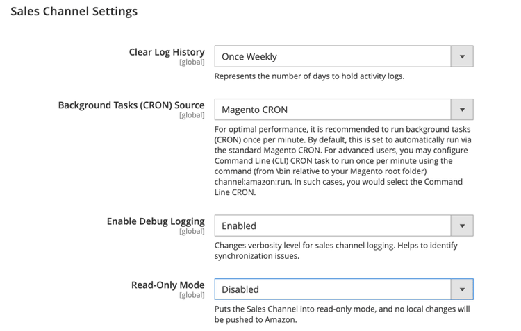 Sales Channel Settings