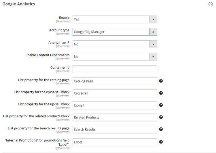 Google Analytics - Google Tag Manager-Kontotyp