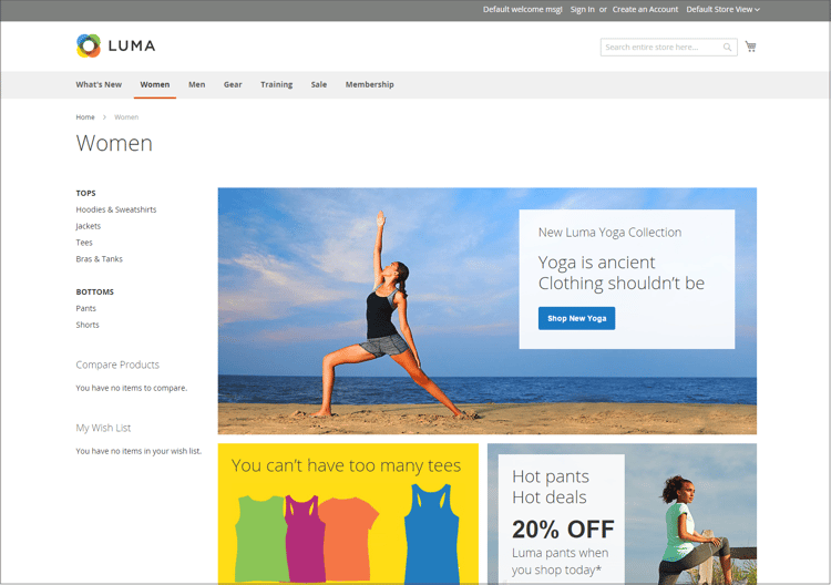 Beispiele für das Storefront-Layout | Adobe Commerce