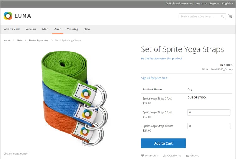 Gruppiertes Produkt mit Nachricht „Nicht vorrätig“