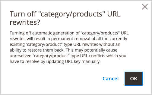 Kategorie-/Produkt-URL-Neuschreibungen deaktivieren - Bestätigen