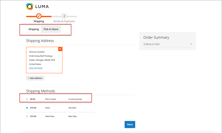 Bereitstellungsmethode im Speicher beim Checkout