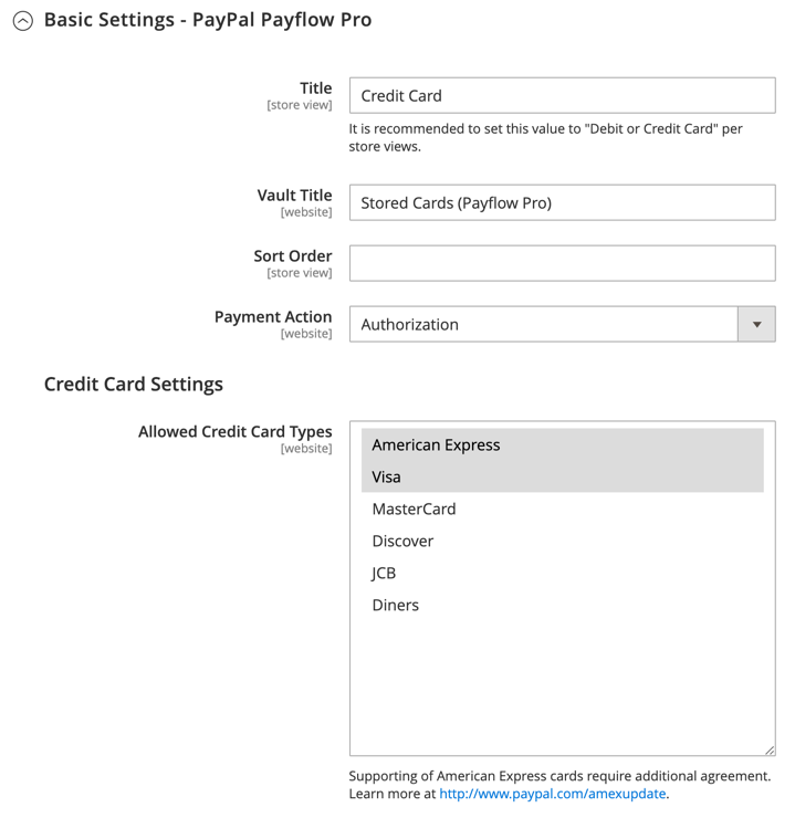 Grundlegende Einstellungen - PayPal Payflow Pro_