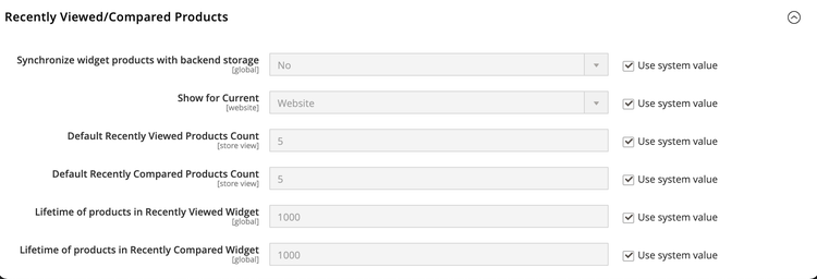 Katalogkonfiguration - kürzlich angezeigte/verglichene Produkte