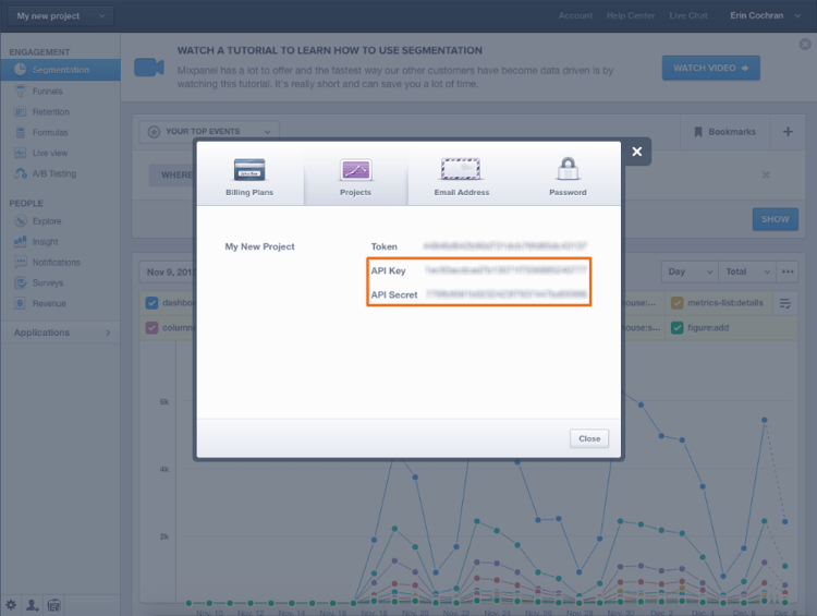 Abrufen von Mixpanel-API-Anmeldeinformationen