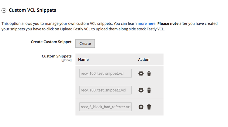 Verwalten benutzerdefinierter VCL-Snippets