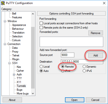 Erstellen eines SSH-Tunnels in Putty