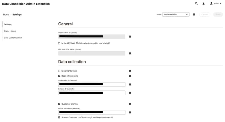 Data Connection Einstellungen