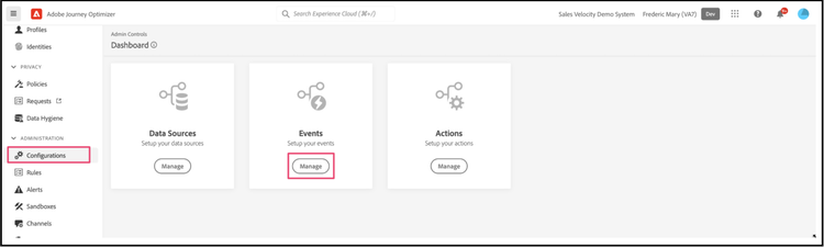 Journey Optimizer-Ereigniskonfiguration