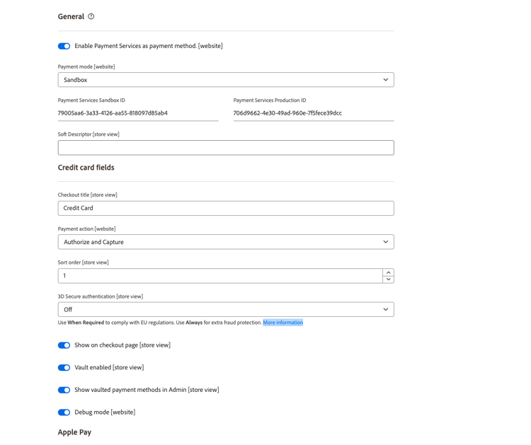 Ansicht "React settings"