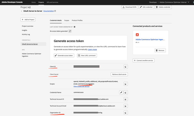 Abrufen von Anmeldeinformationen von der Adobe Developer Console-Projektseite