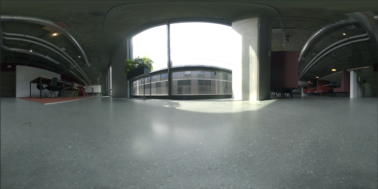 Ein 360-Grad-HDR-Panorama des Bürobereichs